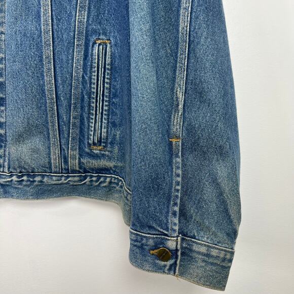 Carhartt Men Trucker Jacket Logo Patch Lined Blue Denim Distressed Size 3XL Tall - Picture 9 of 14